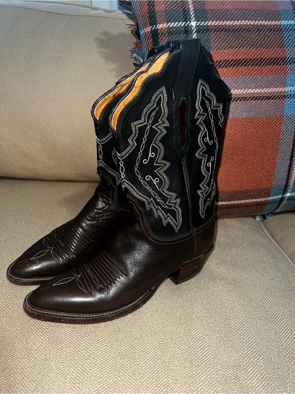 Lucchese Black and Brown Western Boots with Pull Tabs